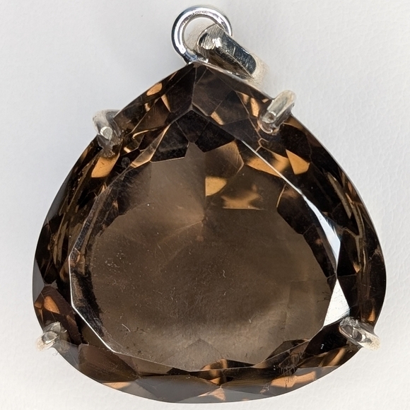 Giant Faceted Smokey Quartz Pendant S925 Sterling Silver - Picture 3 of 9